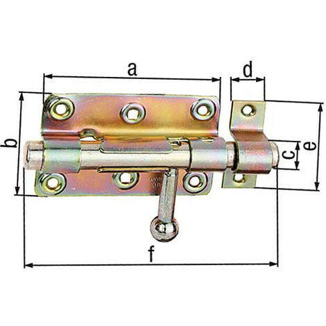Verrou de box, porte cadenas, avec passant renforcé, 140x60mm jaune zingué