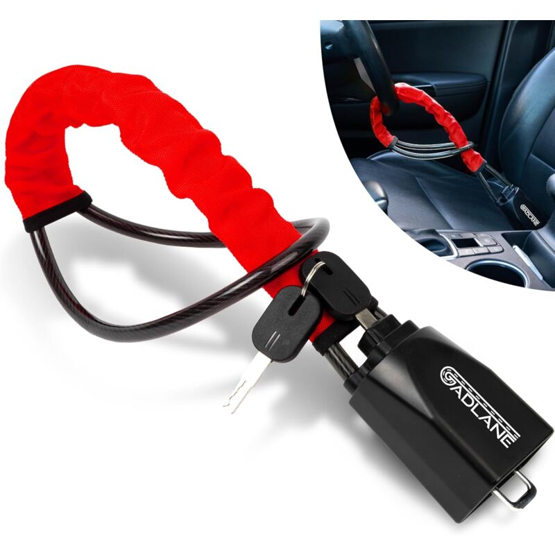 Verrou de ceinture de sécurité pour volant – Double verrouillage de voiture – Dispositif antivol haute visibilité pour voiture, caravane avec 2 clés