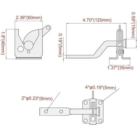 Verrou de portail automatique en acier noir à gravité, fixation par boulon – Lot de 1 avec vis incluses pour clôture et jardin