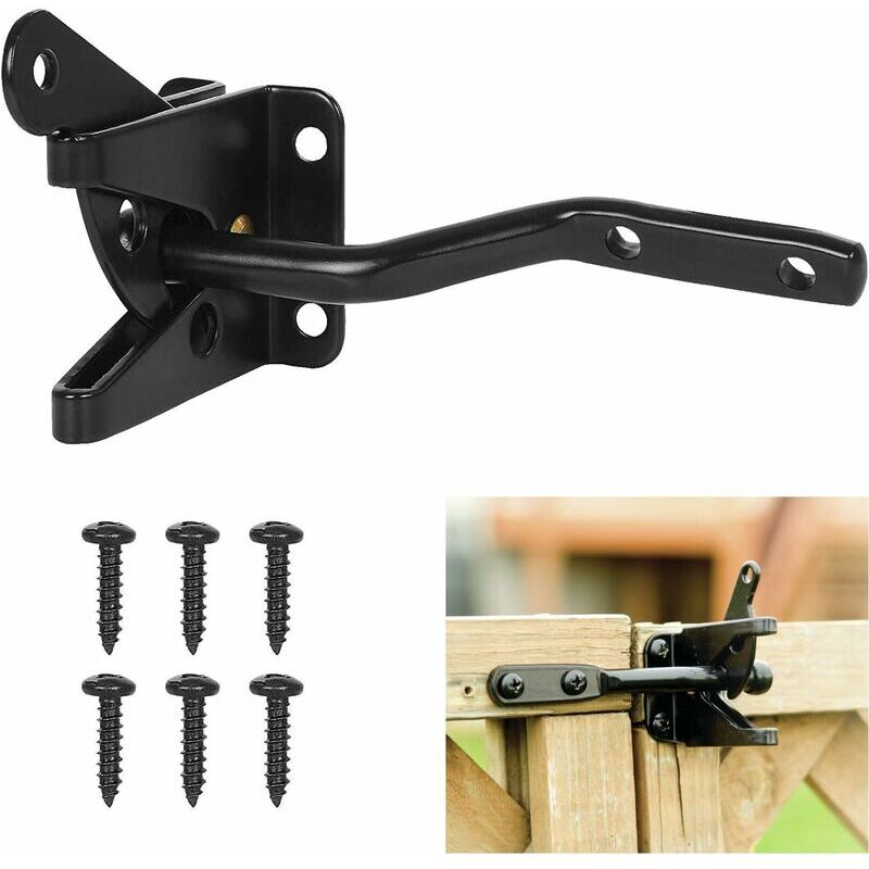 Verrou de Portail Verrouillage automatique-Serrure Métal à Boulon-Loquet Acier à Gravité Clôture Jardin-Noir-Vis de Fixation Fournis