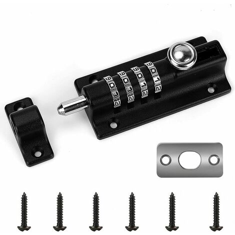 Verrou de Porte à Code, 4 roues recodables Verrouillage Portail Résistant à l'eau Combinaison sans Clé Serrure,Loquet et targette avec vis,