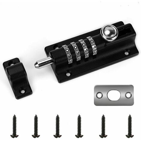 Verrou de Porte a Code, 4 roues recodables Verrouillage Portail Resistant a l'eau Combinaison sans Cle Serrure,Loquet et targette avec vis