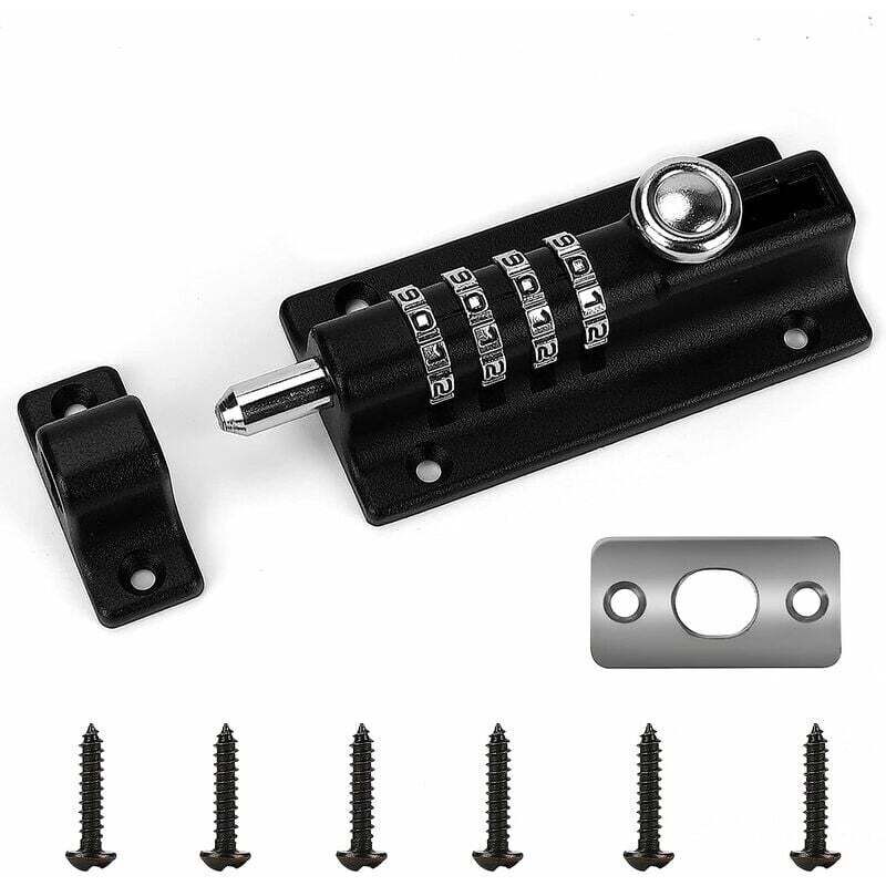 Verrou de Porte à Code, 4 roues recodables Verrouillage Portail Résistant à l'eau Combinaison sans Clé Serrure,Loquet et targette avec vis,Starlight