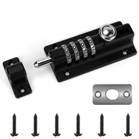 Verrou de Porte à Code, 4 roues recodables Verrouillage Portail Résistant à l'eau Combinaison sans Clé Serrure,Loquet et targette avec vis,Starlight