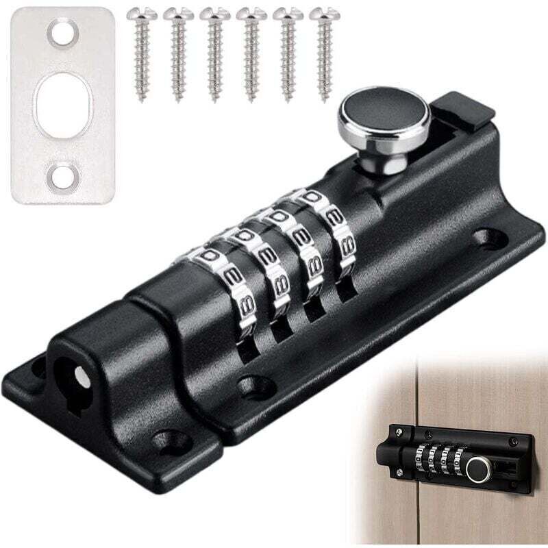 Verrou de Porte à Code, Loquet de Verrouillage à Combinaison (Sans Clé), Imperméable Verrou à Combinaison à 4 Chiffres, Serrure à Code, Cadenas à