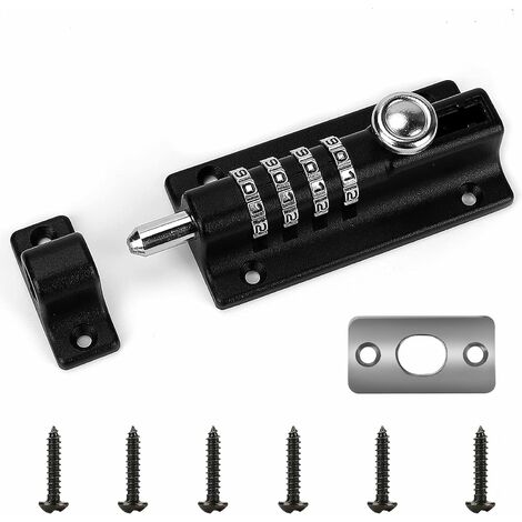 Verrou de Porte à Code, Yideng 4 roues recodables Verrouillage Portail Résistant à l'eau Combinaison sans Clé Serrure avec vis unidirectionnelles haute sécurité pour hangars/granges，noir, une pièce，Li