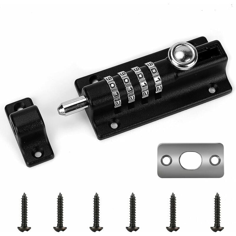 Verrou de Porte à Code, Yideng 4 roues recodables Verrouillage Portail Résistant à l'eau Combinaison sans Clé Serrure avec vis unidirectionnelles