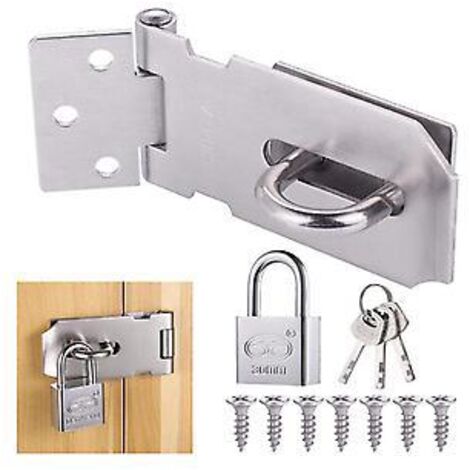 Verrou de porte avec cadenas, verrou à 90 degrés avec clés et vis, verrou de portail de jardin en acier inoxydable, verrou de porte de chambre pour sécurité renforcée, verrou de cabanon