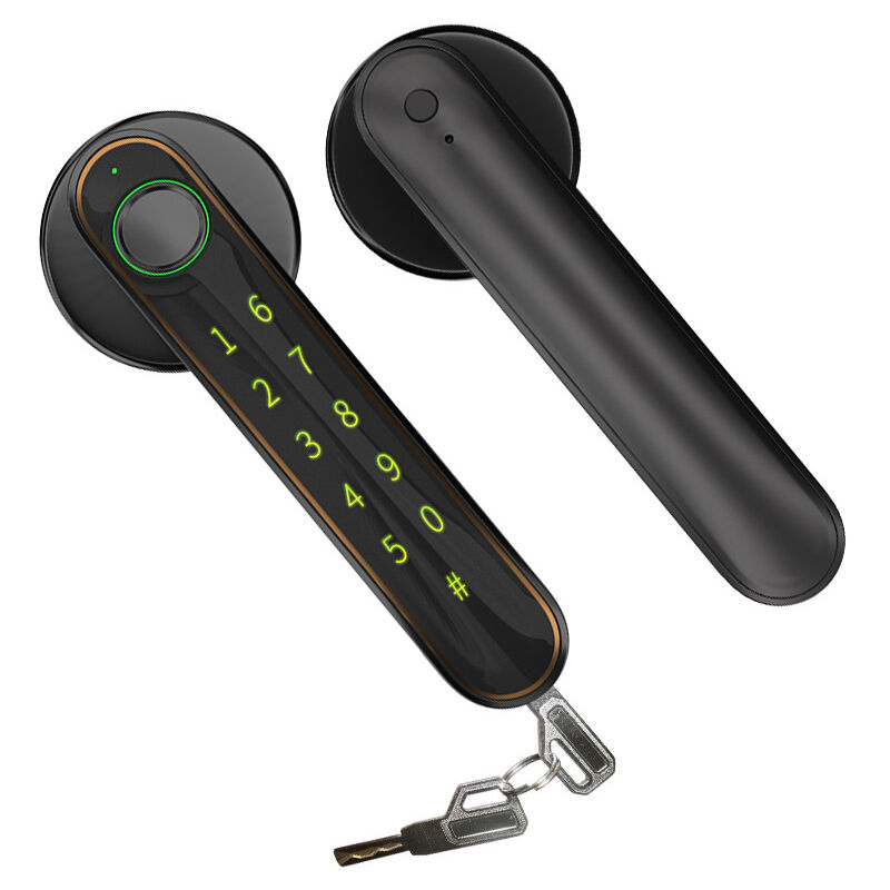Verrou de porte biométrique, poignée de porte d'entrée sans clé avec empreintes digitales, verrouillage de clavier avec écran tactile Bluetooth