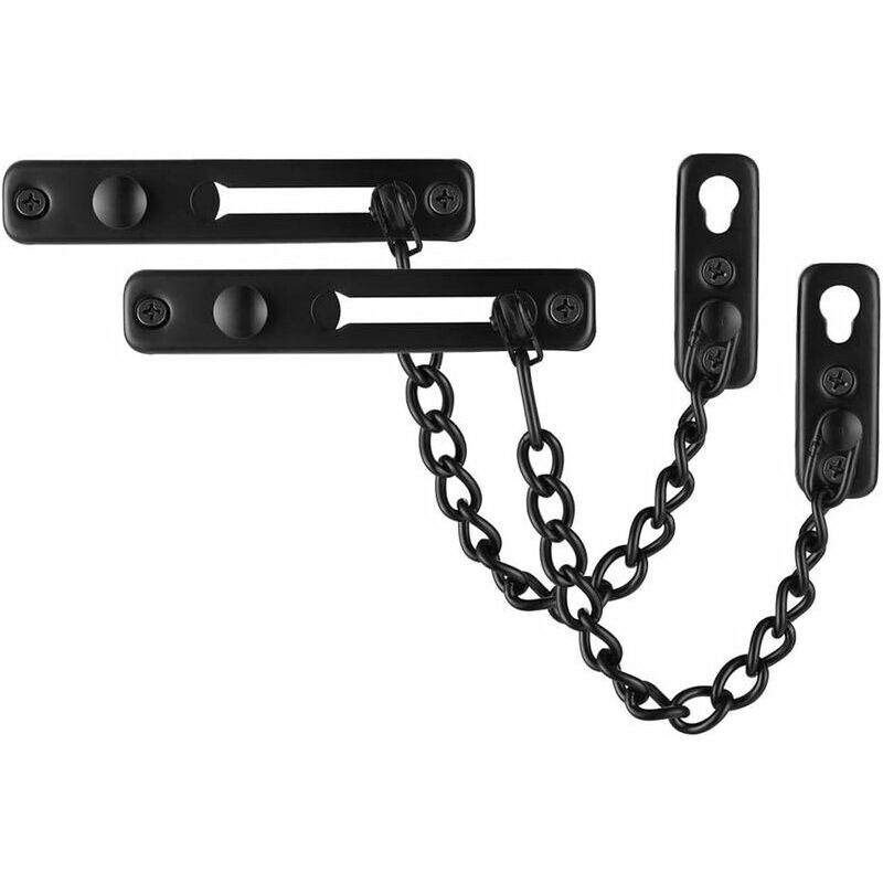 2 paquets Verrou de porte à chaîne noir, protecteur de porte en acier inoxydable avec verrou à pression à ressort antivol, noir mat