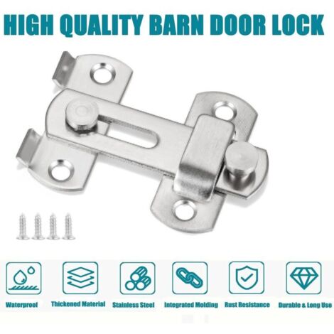 Verrou de porte coulissante à angle, verrou porte coulissante serrure volet loquet porte pour jardin salle de bain garage fenêtre argent