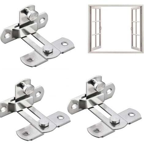 Verrou de porte coulissante en acier inoxydable,Verrou de porte de grange à angle droit, loquet de porte de grange robuste, boulon avec vis pour fenêtre, armoire à vin, cages pour animaux(argent)
