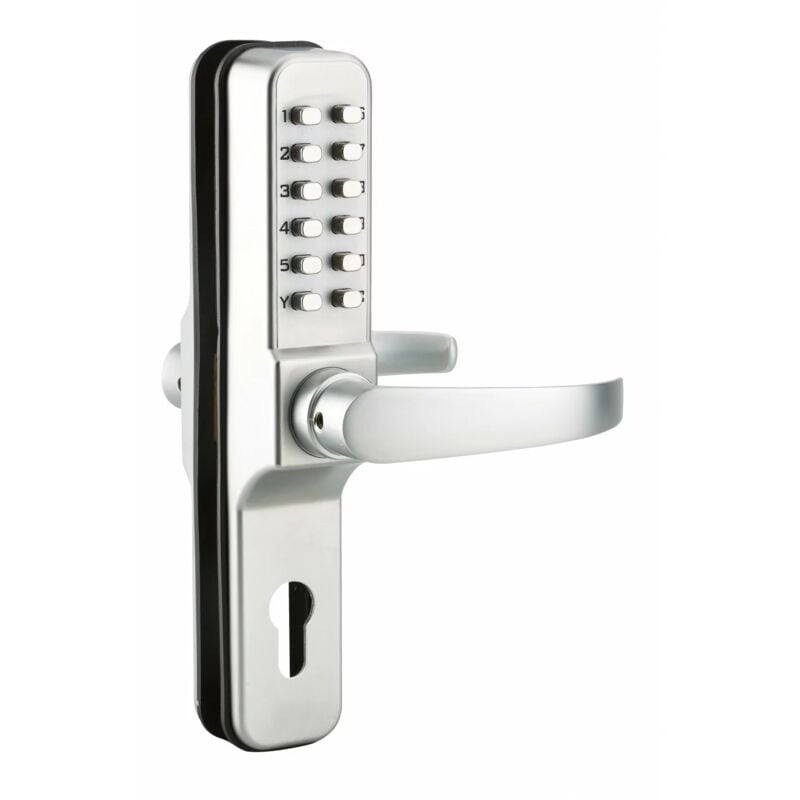 Serrure à combinaison avec paire de béquilles pour serrure encastrable pour porte d'entrée, 8 chiffres, chromé