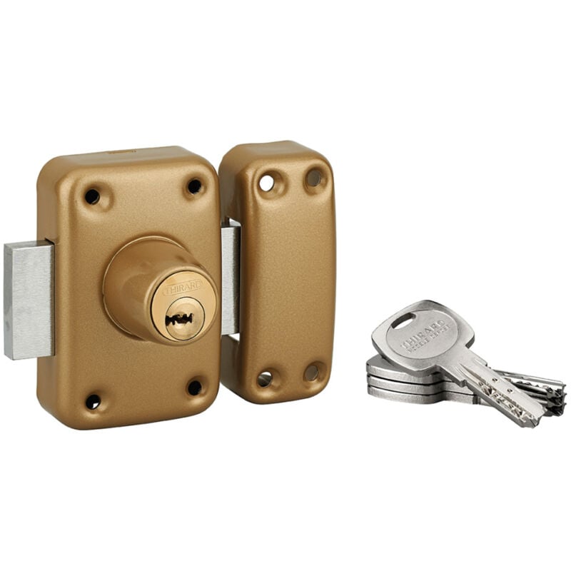 Verrou double entrée Transit 2 pour porte d'entrée, cylindre 40mm, 4 clés, époxy or