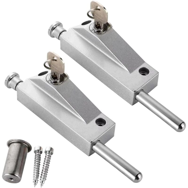 Verrou de porte en alliage d'aluminium, verrou de sol, verrou de sécurité antivol, verrou de porte tournante, 2 pièces (argent)