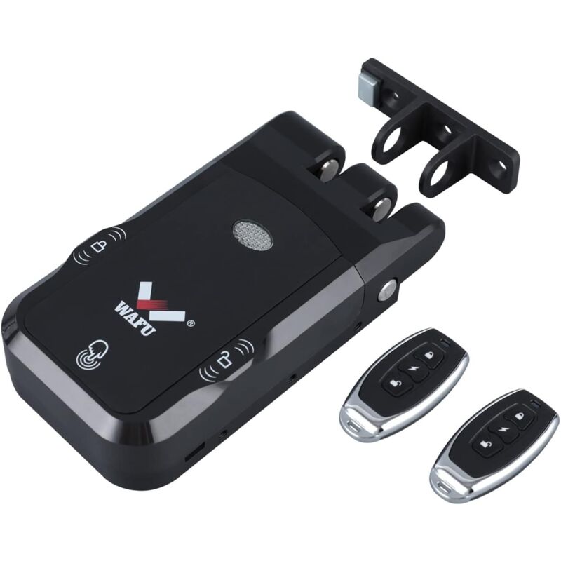 Verrou de porte intelligent, serrure de porte électronique sans fil invisible sans clé, avec 2 clés de télécommande, design tactile intérieur, sans