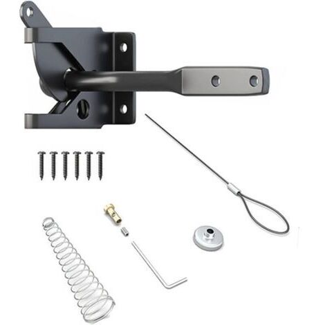Verrou de porte jardin, loquet gravité automatique - Verrouillage portail en fer à ressort, avec réglable Câble pour clôtures métalliques jardin Noir 11.6x6x4.3
