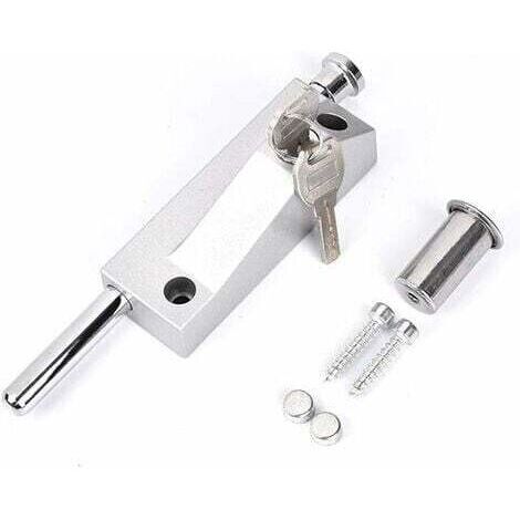 Verrou de porte multifonction - Pour porte de garage - Verrou de porte universel - Avec 2 clés - Pour usage intérieur et extérieur - Argent mat