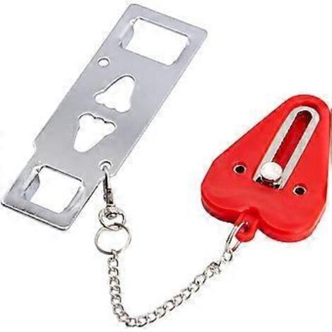 Verrou de porte portable de sécurité, utilisé pour la sécurité de la maison, les voyages et les dortoirs (rouge)