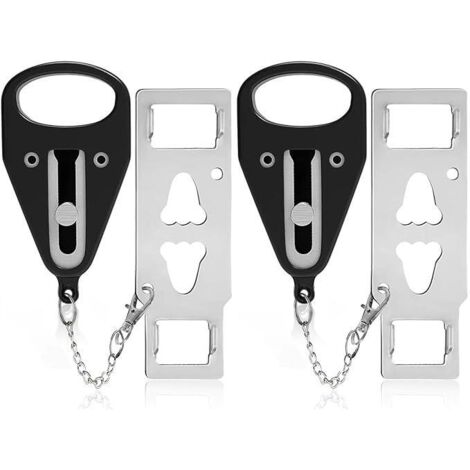 Verrou de porte portable noir - Sécurité renforcée pour hôtels, appartements et voyages - Acier inoxydable - 2 pièces