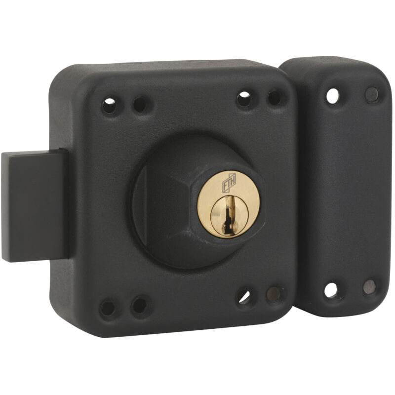 Verrou de porte R85 double entrée, cylindre de 45mm, coffre et pêne noir mat, 3 clés crantées