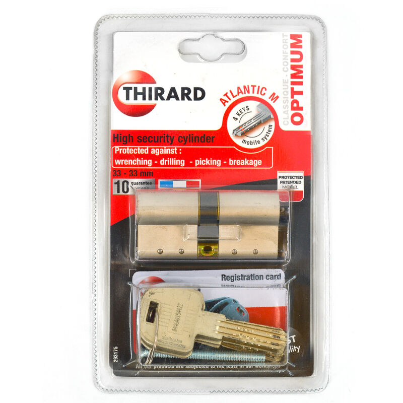 Cylindre double de sécurité 33x33 nickelé débrayable pour porte atlantic m Thirard