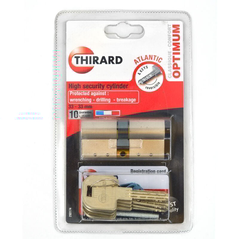 Cylindre double de sécurité 33x33 nickelé débrayable pour porte atlantic Thirard