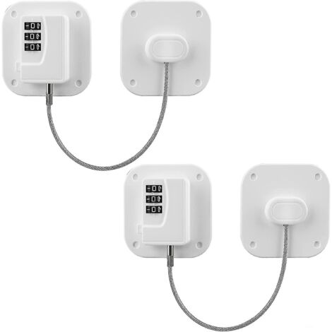 Verrou de sécurité combiné pour réfrigérateur (enfants et adultes) - Lot de 2 verrous pour placard - Blanc