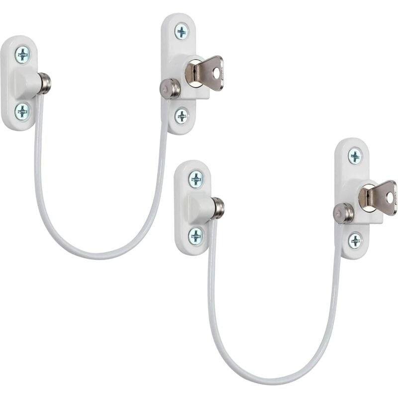 Ersandy - Verrou de Sécurité Meuble Porte Fenêtre-2Pcs avec Clé de Blanc Restricteur Câble 190mm-Bébé Enfant Sécurité Entrebâilleur à Cable