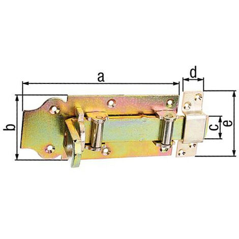 Verrou porte, avec passant 180mm, jaune galva