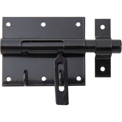 Verrou porte-cadenas avec gâche intégrée – plastifié noir – Plaque 95 x 79 mm – Marque Alberts