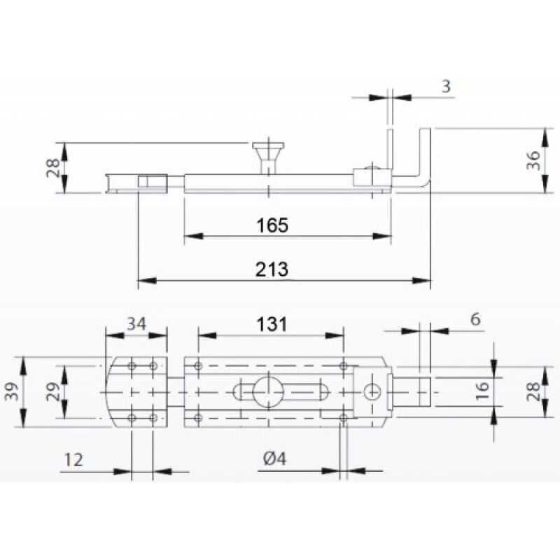 Verrou porte-cadenas moyen 750, épaisseur 6 mm, longueur 213 mm - communello