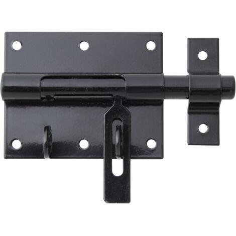Verrou porte-cadenas robuste avec gâche fixe et poignée plateRevêtement noir plastifié – Plaque 90 x 73 mm – Marque Alberts