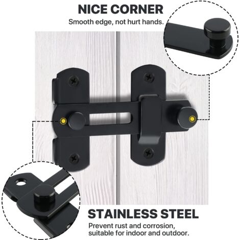 Verrou Porte Coulissante Serrure Volet Loquet Porte Verrou Portail à Bascule Boulon avec Vis pour Porte, Fenêtre, Placard et Jardin, Finition Noir Mat en Acier Inoxydable