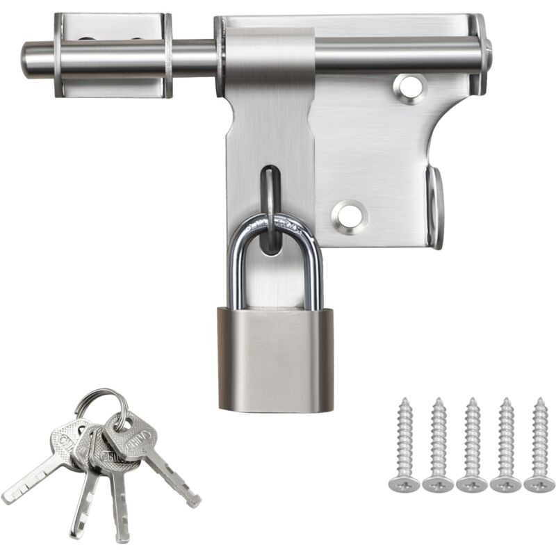 Verrou Porte Exterieur Loquet Porte Exterieur, 12CM Verrou Porte Interieure avec Cadenas, Verrou Porte Coulissante Brossé en Acier Inoxydable pour