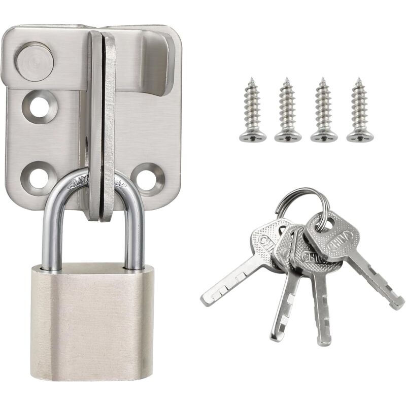 Verrou Porte Exterieur/Interieure Coulissante avec Cadenas, Loquet Porte à Bascule Boulon pour Portail Jardin Armoire, Finition Noire en Acier
