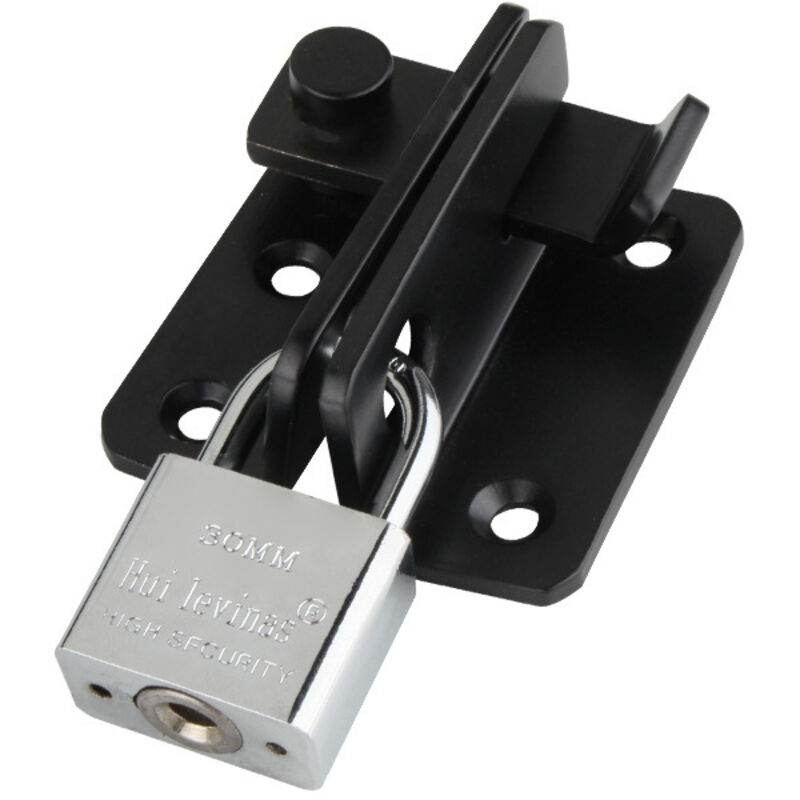 Verrou Porte Exterieur/Interieure Coulissante avec Cadenas, Loquet Porte à Bascule Boulon pour Portail Jardin Armoire, Finition Noire en Acier