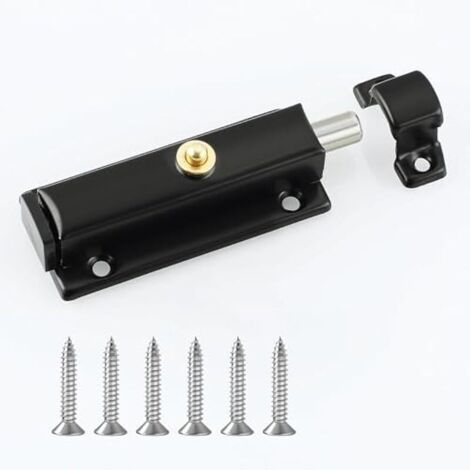 Verrou Porte Interieure, 8.3 CM, Serrure de Porte avec Bouton à Ressort, Serrure de Porte Automatique pour Portes de Sécurité, Meubles, Armoires, Noir
