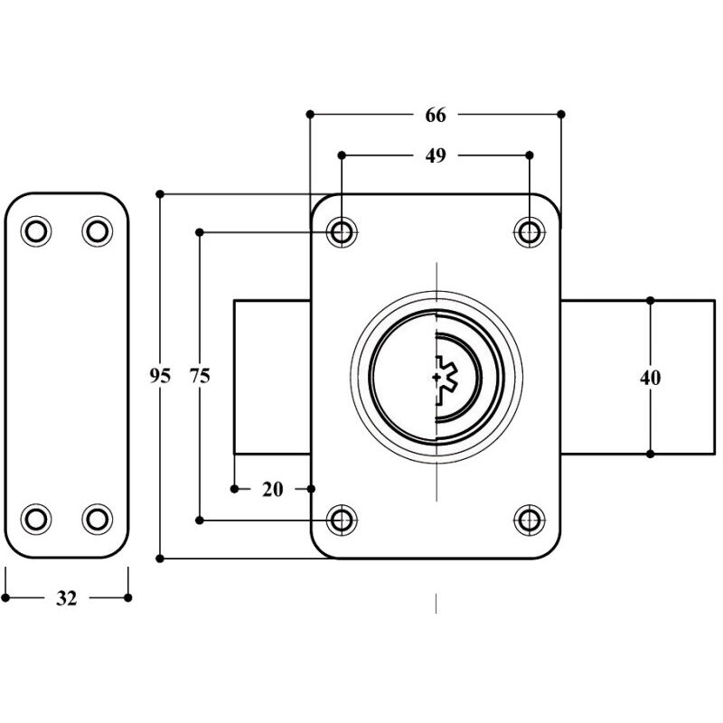 Verrou à double entrée ghb 5 ailettes longueur 95 mm cylindre de 45 mm MGX2 Pollux 130510