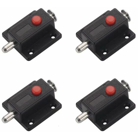 Verrou Targette, loquet à glissière de sécurité à bouton à ressort automatique pour armoire, loquets de porte intérieurs et extérieurs fenêtres, armoires, chambre, salle de bains - 4 pièces (Noir) 56V
