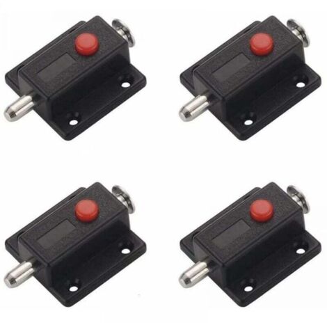 Verrou Targette, loquet glissire de scurit bouton ressort automatique pour armoire, loquets de porte intrieurs et extrieurs fentres, armoires, chambre, salle de bains - 4 pices (Noir)