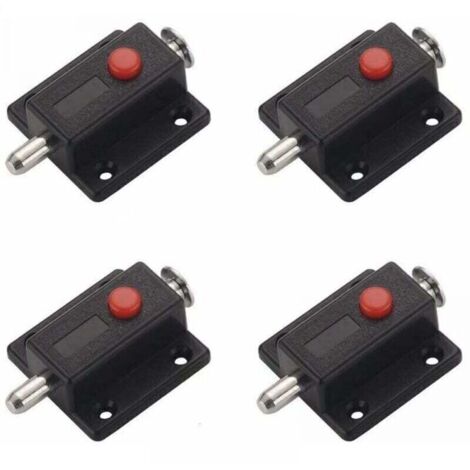 Verrou Targette, loquet glissire de scurit bouton ressort automatique pour armoire, loquets de porte intrieurs et extrieurs fentres, armoires, chambre, salle de bains - 4 pices (Noir)