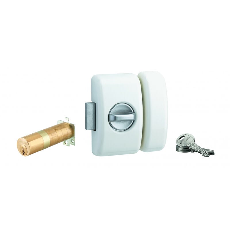 Verrou à bouton Universel ajustable pour entrée, hg 5, dim. cylindre de 35 à 80mm, acier, 5 clés, epoxy blanc