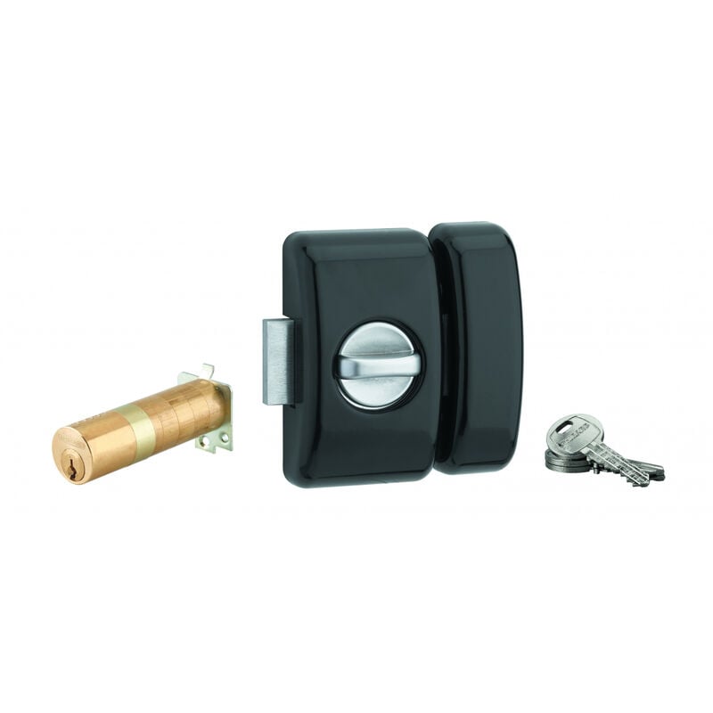 Verrou à bouton Universel ajustable pour porte d'entrée, hg 5, dim. cylindre de 35 à 80mm, acier, 3 clés, epoxy noir