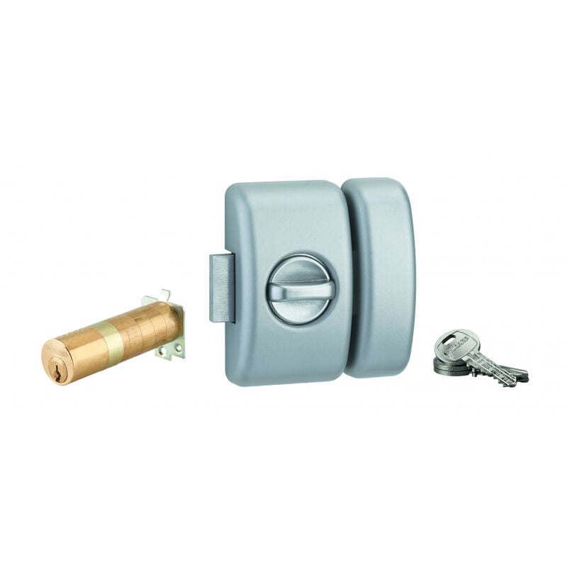 Verrou à bouton Universel ajustable pour entrée, hg 5, dim. cylindre de 35 à 80mm, acier, 5 clés, epoxy argent