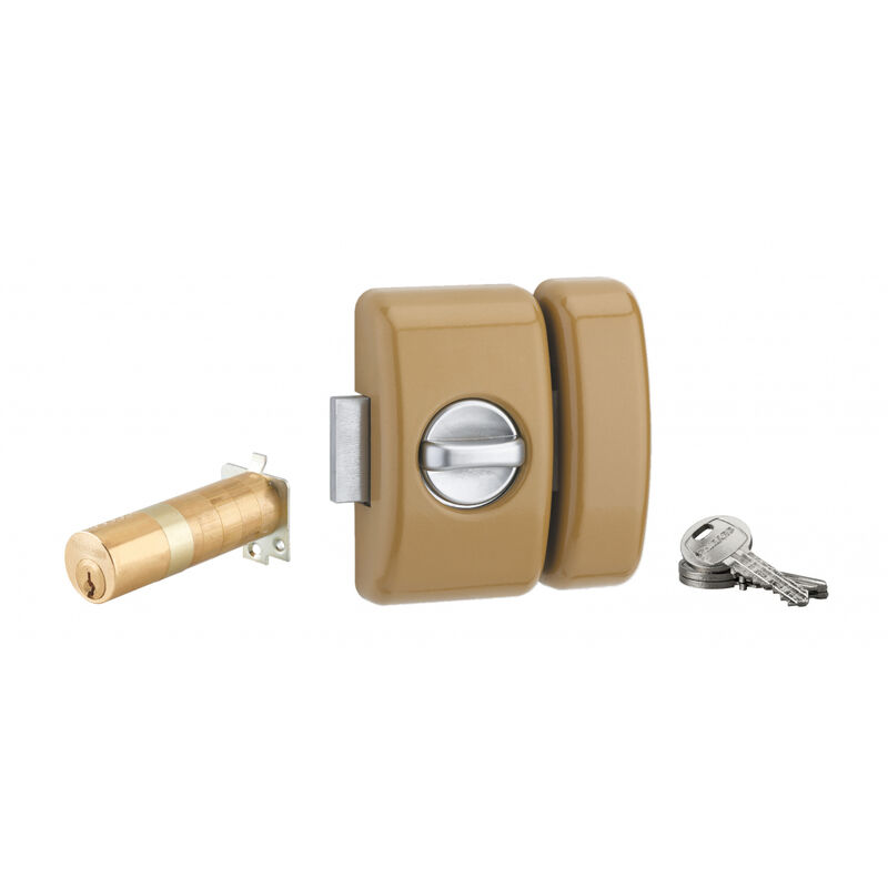 Verrou à bouton Universel ajustable pour entrée, hg 5, dim. cylindre de 35 à 80mm, acier, 5 clés, epoxy bronzze