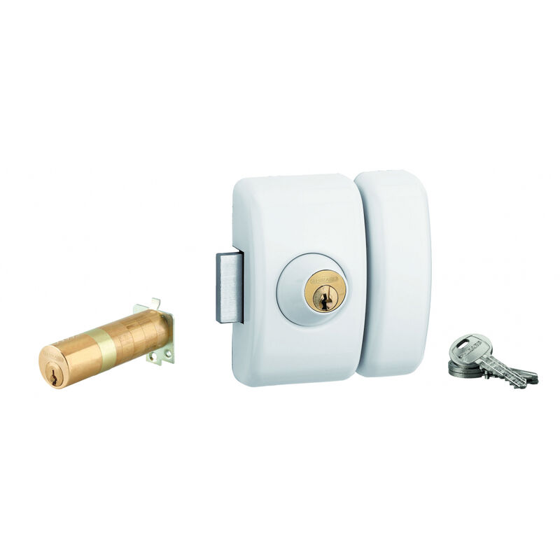 Verrou double entrée Universel ajustable pour entrée, hg 5, dim. cylindre de 35 à 80mm, acier, 5 clés, epoxy blanc