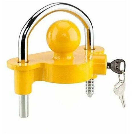 Verrouillage de remorque,Jaune Attelage remorque,Dispositif de sécurité des Caravan,Boule d'attelage Fixations,Antivol de Remorque,Verrou Universel en Acier(1pcs)