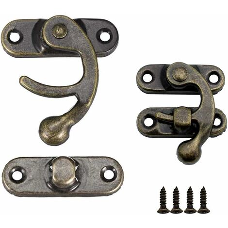 Verrouillages en Corne en Métal Loquet Crochet Bronze Convenant pour les Boîtes en Bois Rétro et les Boîtes à Bijoux - Équipé des Vis de Montage 27*32mm Fontainebleau 2Pcs