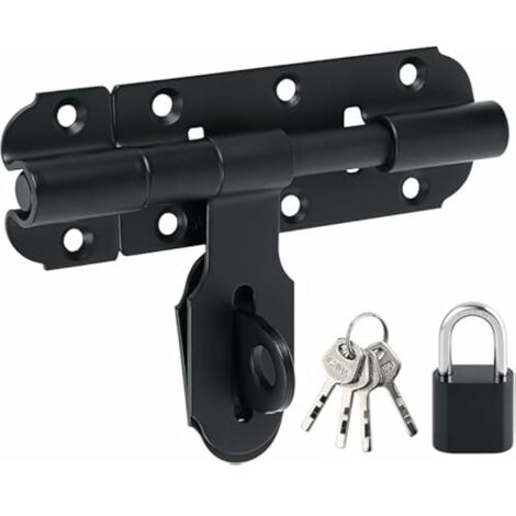 Verrous Loquet Porte Extérieur Ensembles 15 CM, Loquet de Porte à Boulon Coulissant Verrou de Porte à Barillet Serrure avec Trou pour Cadenas